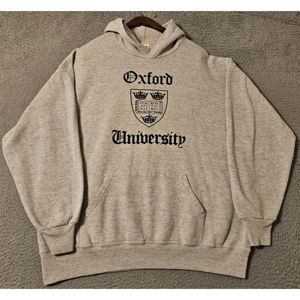 Vintage Jerzees Oxford University Hoodie Mens XXL Gray Pullover Sweatshirt USA